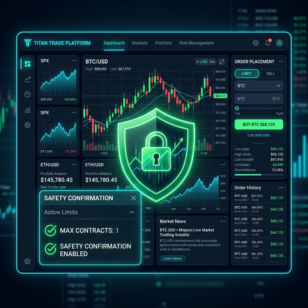 Visual illustration of trading platform safety settings showing green lock and shield