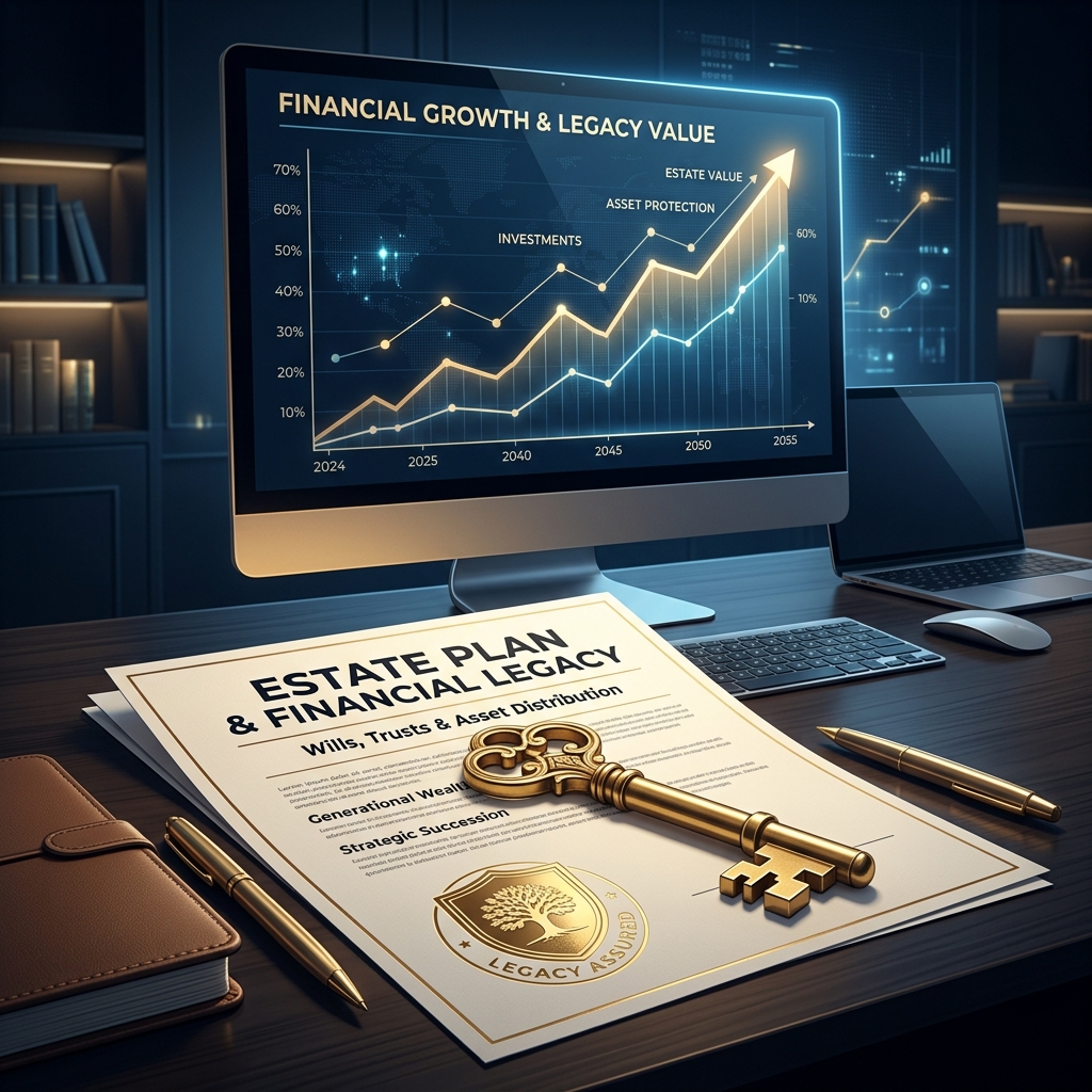 Estate Plan and Financial Legacy document with a golden key representing account succession